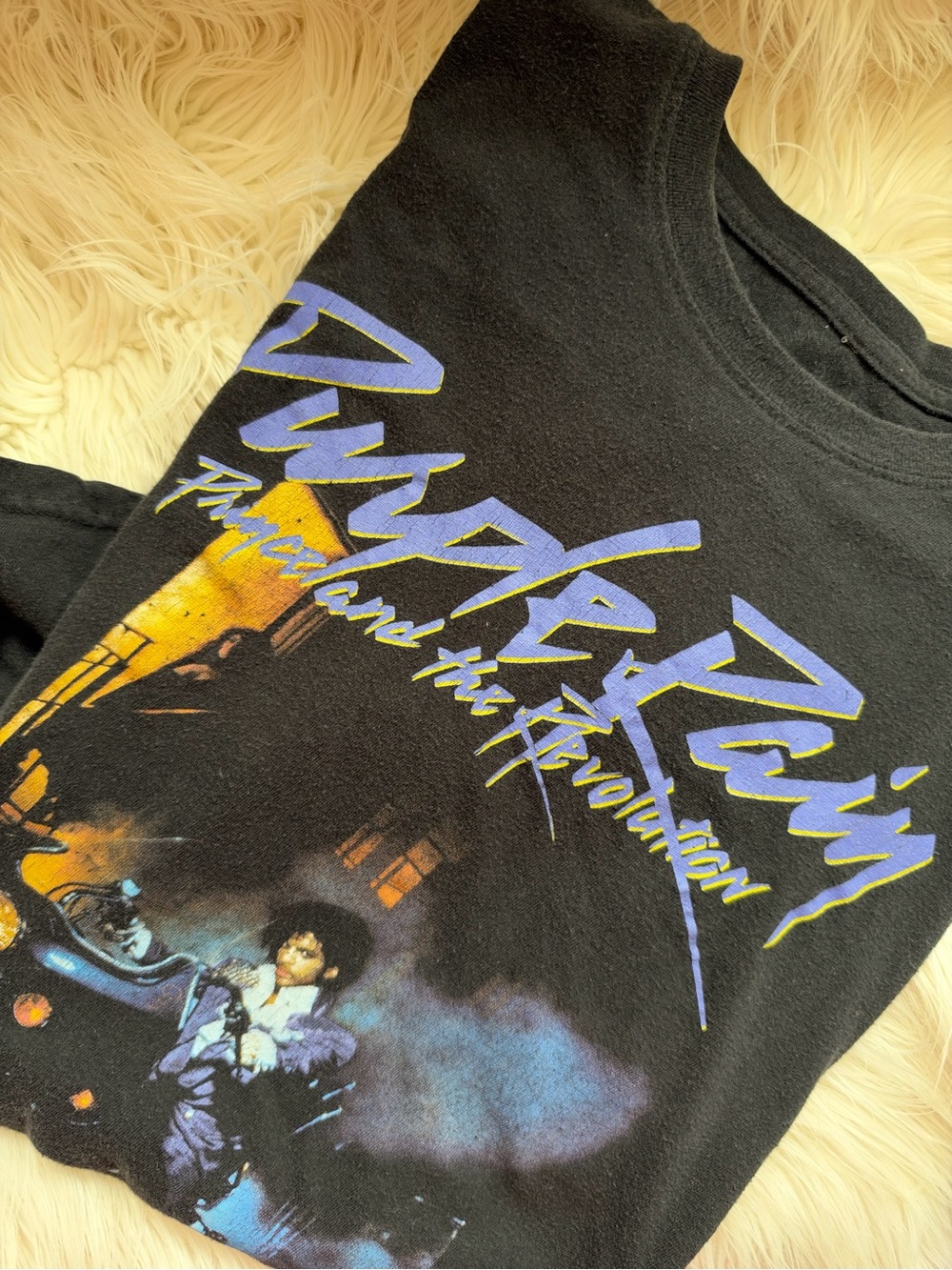 Black Graphic Men's T-Shirt with Purple & Yellow Print